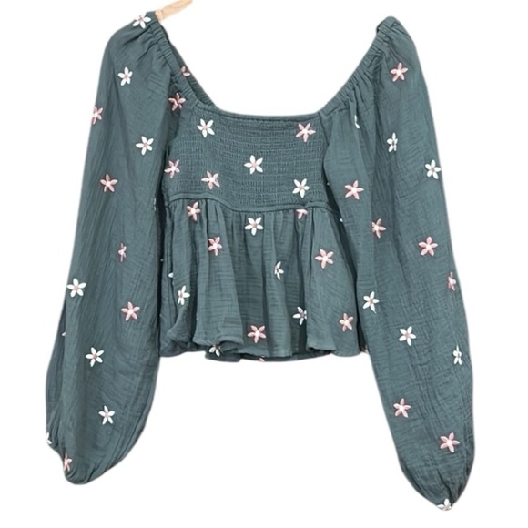 Altar’d State Olivia Embroidered Babydoll Top Green Size Small - Picture 5 of 13